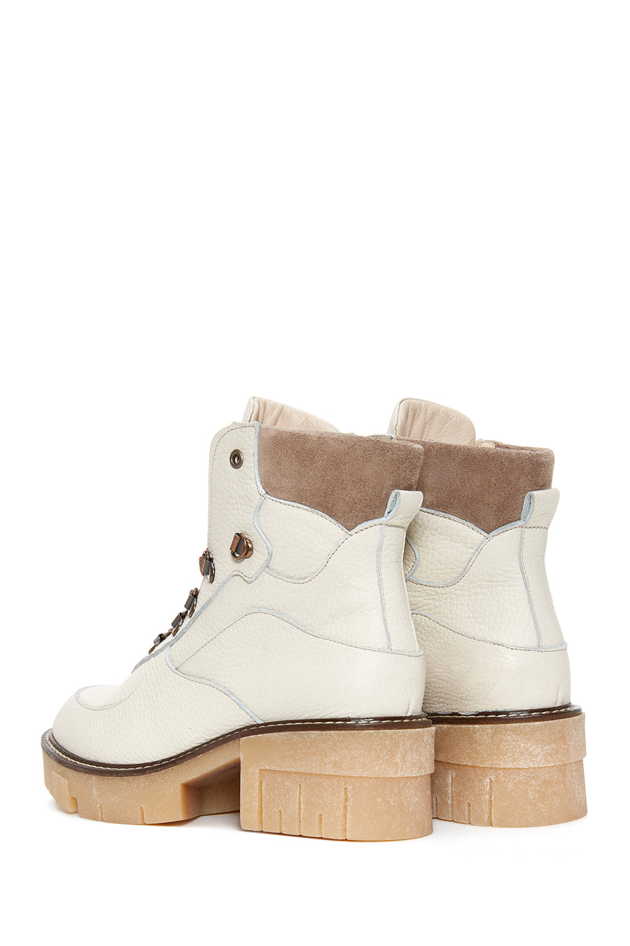 Women's Beige Thick Soled Leather Boots