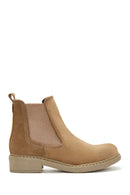 Women's Beige Leather Chelsea Flat Boots | Derimod