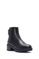 Women's Black Zippered Buckle Detailed Leather Boots | Derimod