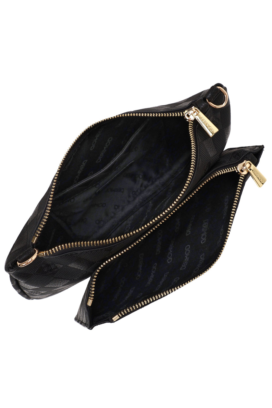 Woman Black Long-Strap Printed Clutch Bag