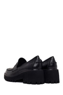 Woman Black Chunky-Heeled Leather Masculine Loafer | Derimod
