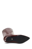 Woman Burgundy Short Thin-Heeled Patent Leather Boots | Derimod
