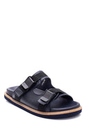 Men's Navy Blue Leather Slippers | Derimod