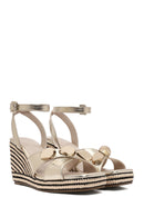Women's Gold Ankle Buckle Wedge Heel Metallic Espadrille Sandals | Derimod