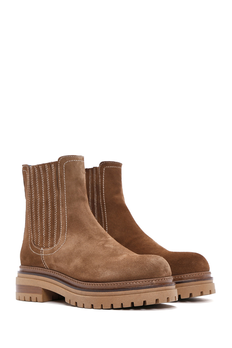 Women's Tan Suede Leather Chelsea Boots