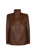 Carmen Woman Brown Fur Collar Leather Coat | Derimod