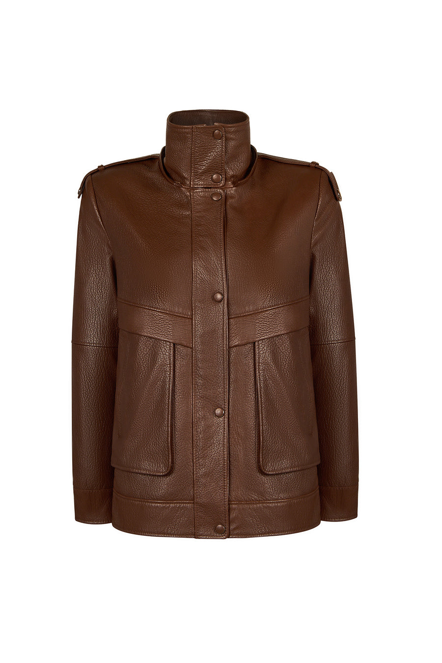 Carmen Woman Brown Fur Collar Leather Coat