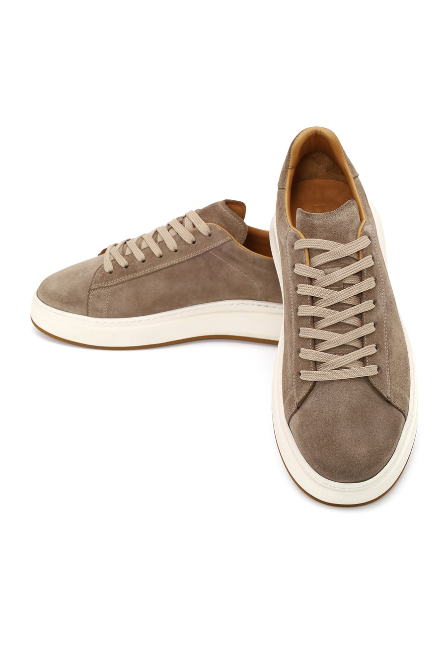 Erkek Bej Bağcıklı Kalın Tabanlı Süet Deri Sneaker