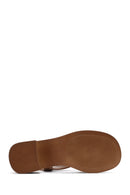 Women's Camel Ankle Strap Thick Heel Leather Sandals | Derimod