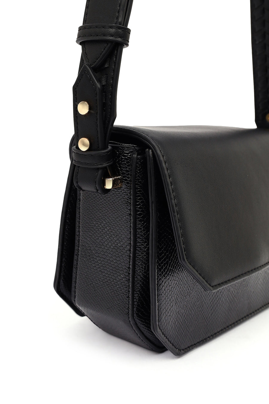 Women's Black Long Strap Patterned Crossbody Bag