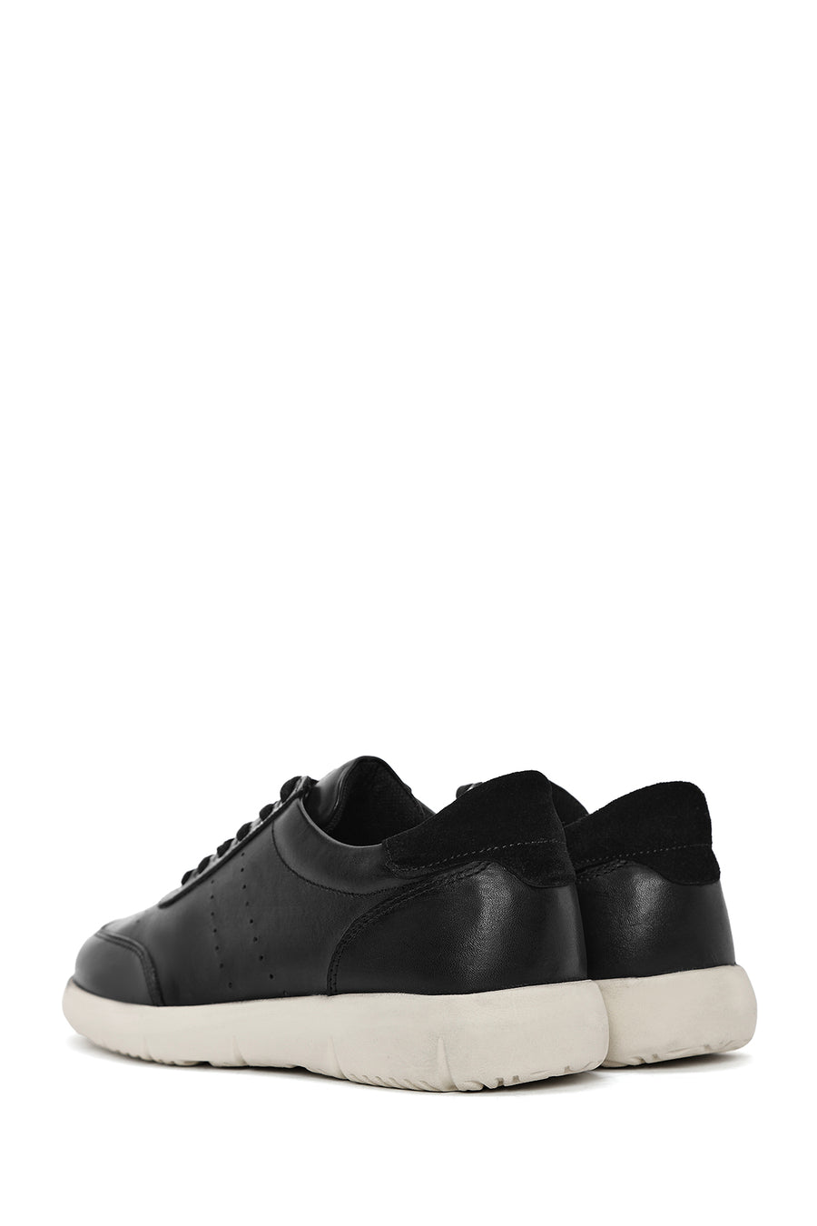 Erkek Siyah Bağcıklı Deri Casual Sneaker