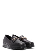 Women's Black Buckle Detailed Leather Comfort Loafer | Derimod