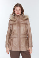 Women's Rachel Brown Plus Size Fur Leather Coat | Derimod