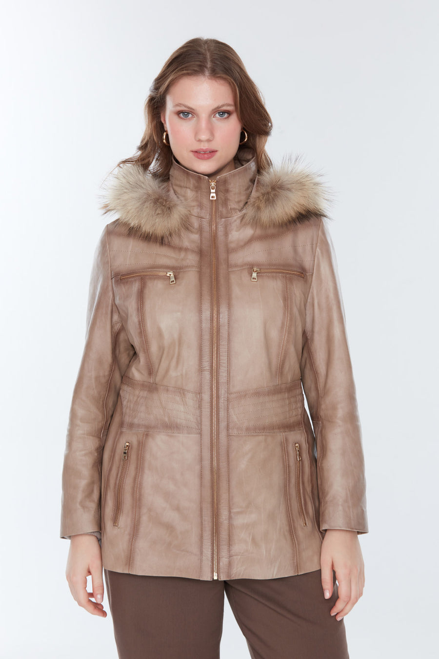 Women's Rachel Brown Plus Size Fur Leather Coat