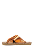 Women's Orange Metallic Leather Straw Sole Espadrille Slippers | Derimod