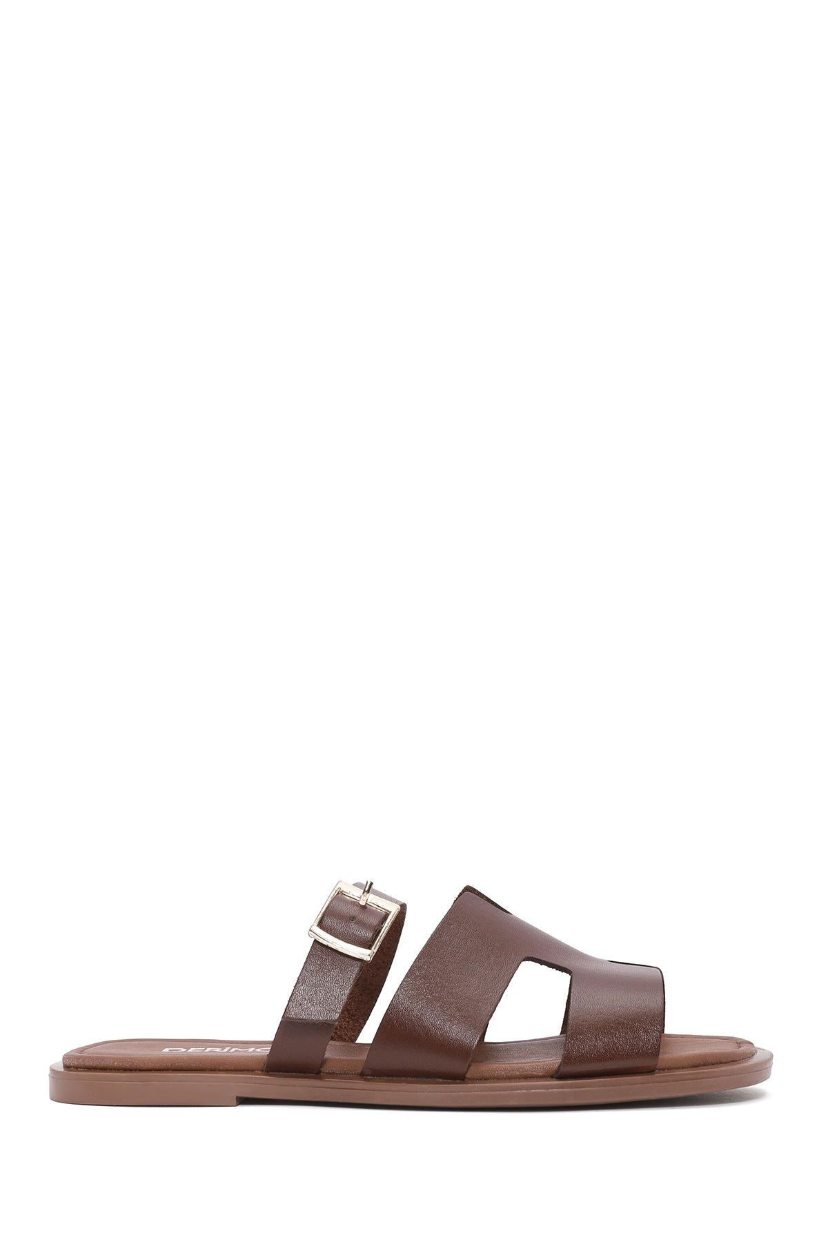 Women's Brown Buckled Leather Slippers
