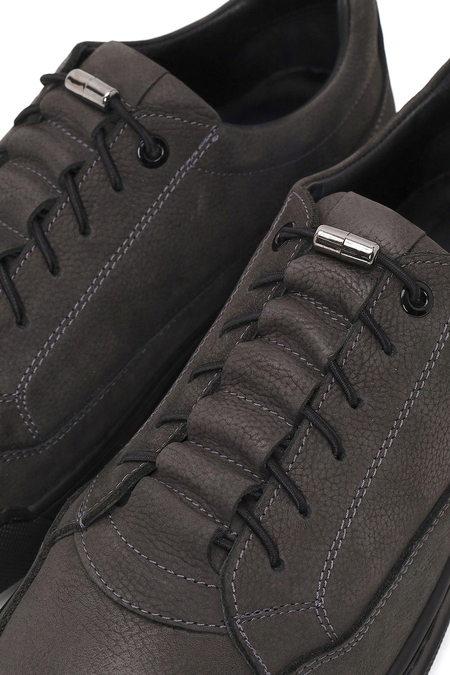 Male Gray Lace-up Thick-soled Nubuck Leather Casual Sneaker