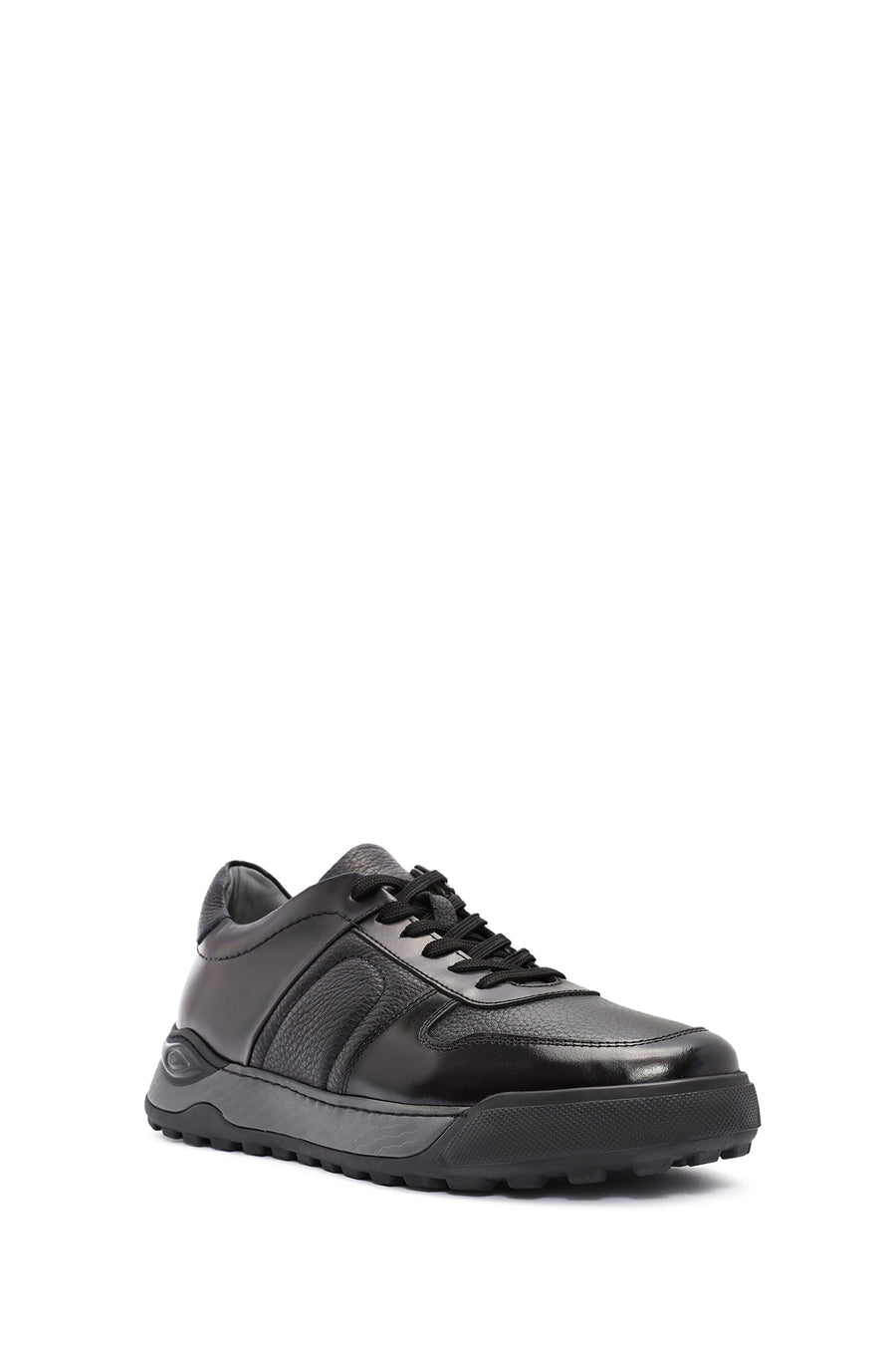 Erkek Siyah Bağcıklı Deri Casual Sneaker