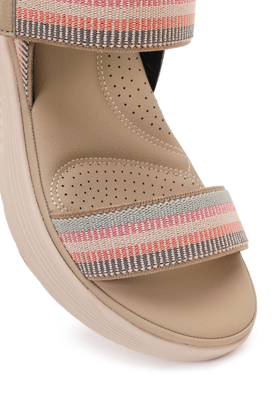 Women's Beige Strapped Thick-Soled Fabric Comfort Sandals