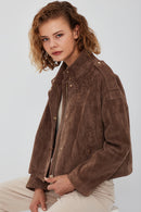 Cassy Women's Mink Oversize Suede Leather Jacket | Derimod