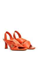 Women's Orange Leather Heeled Sandals | Derimod