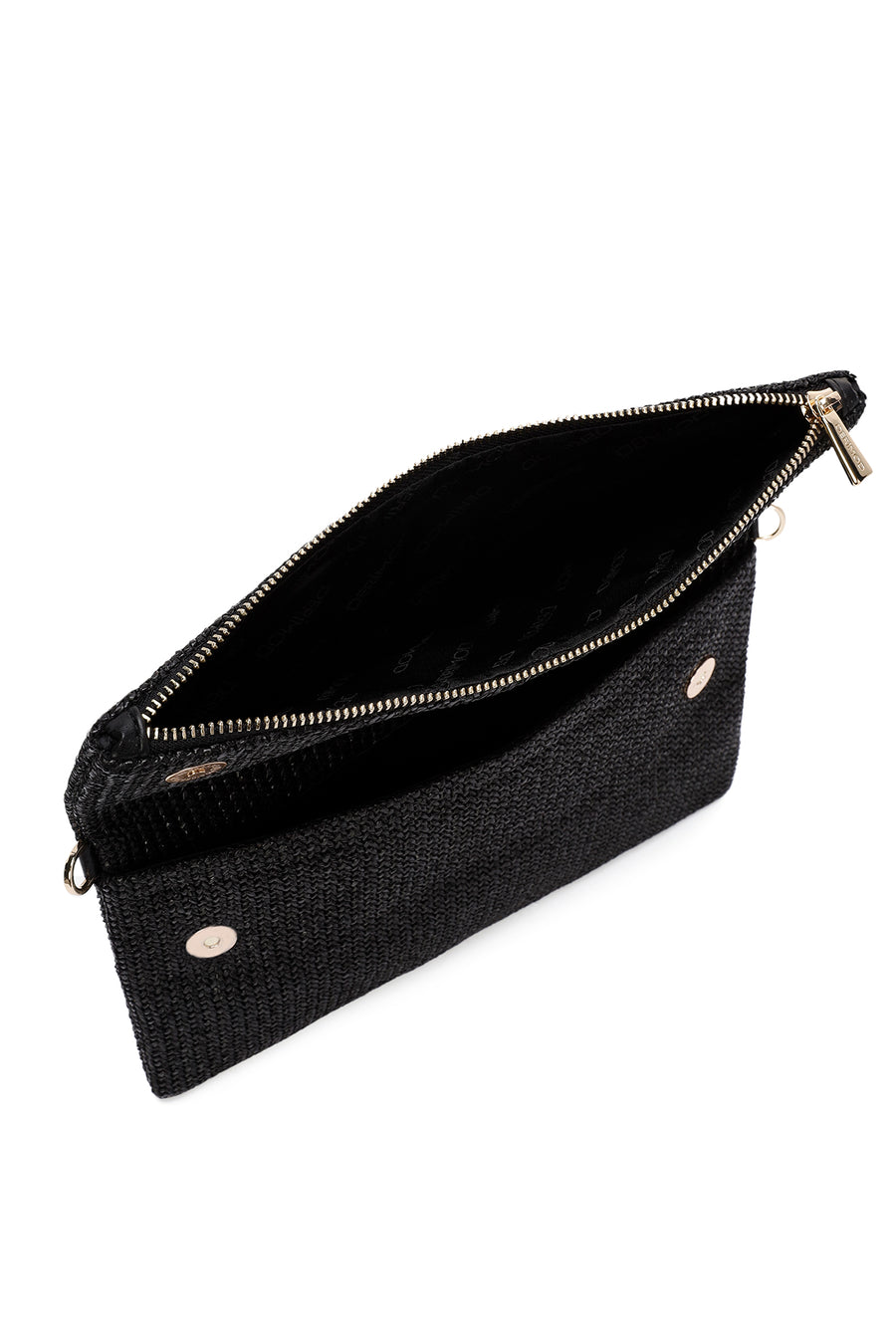 Women's Black Long Chain Strap Straw Clutch Bag