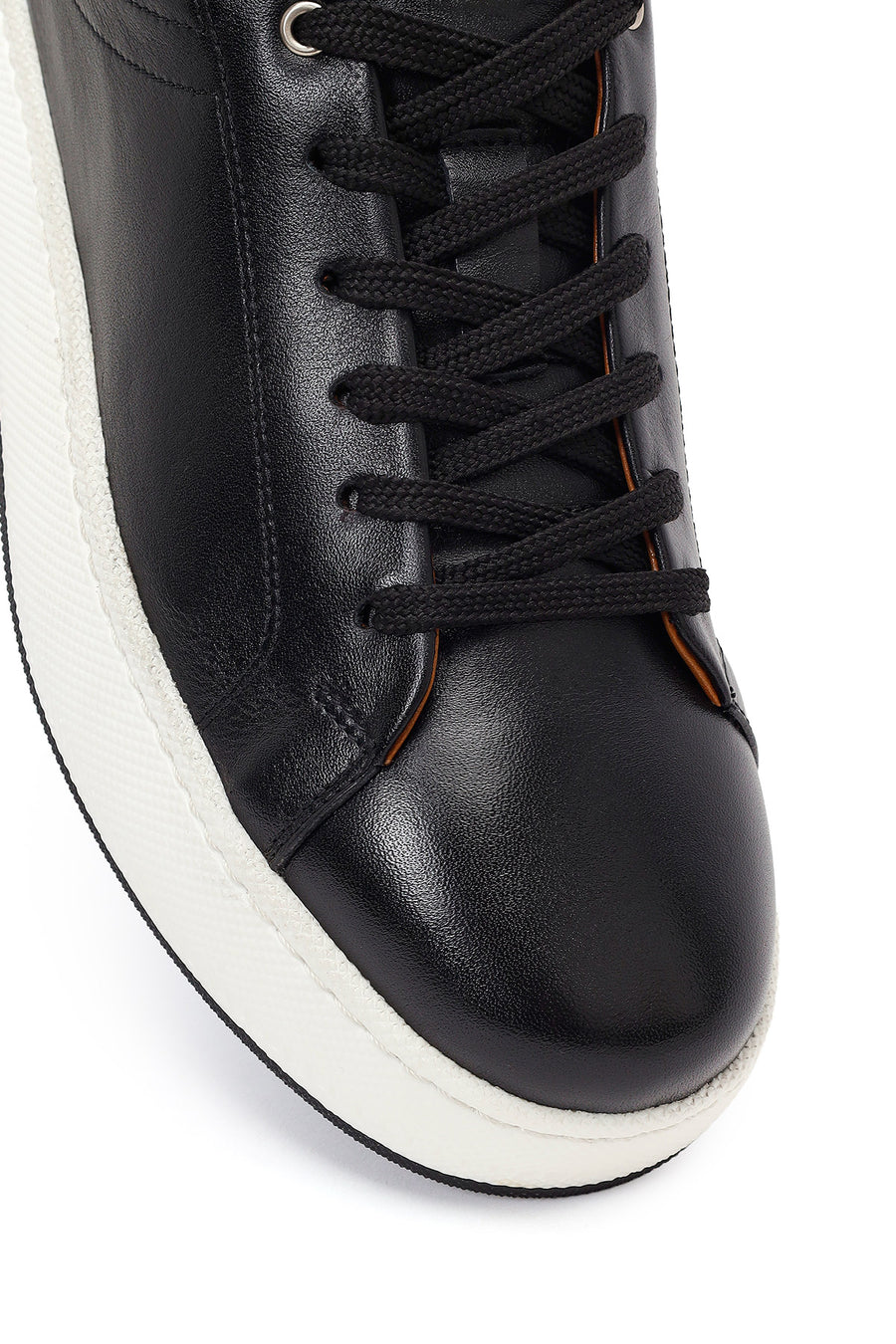Erkek Siyah Bağcıklı Kalın Tabanlı Deri Sneaker