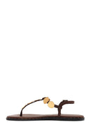 Women's Brown Metal Detailed Flip-Flop Sandals | Derimod