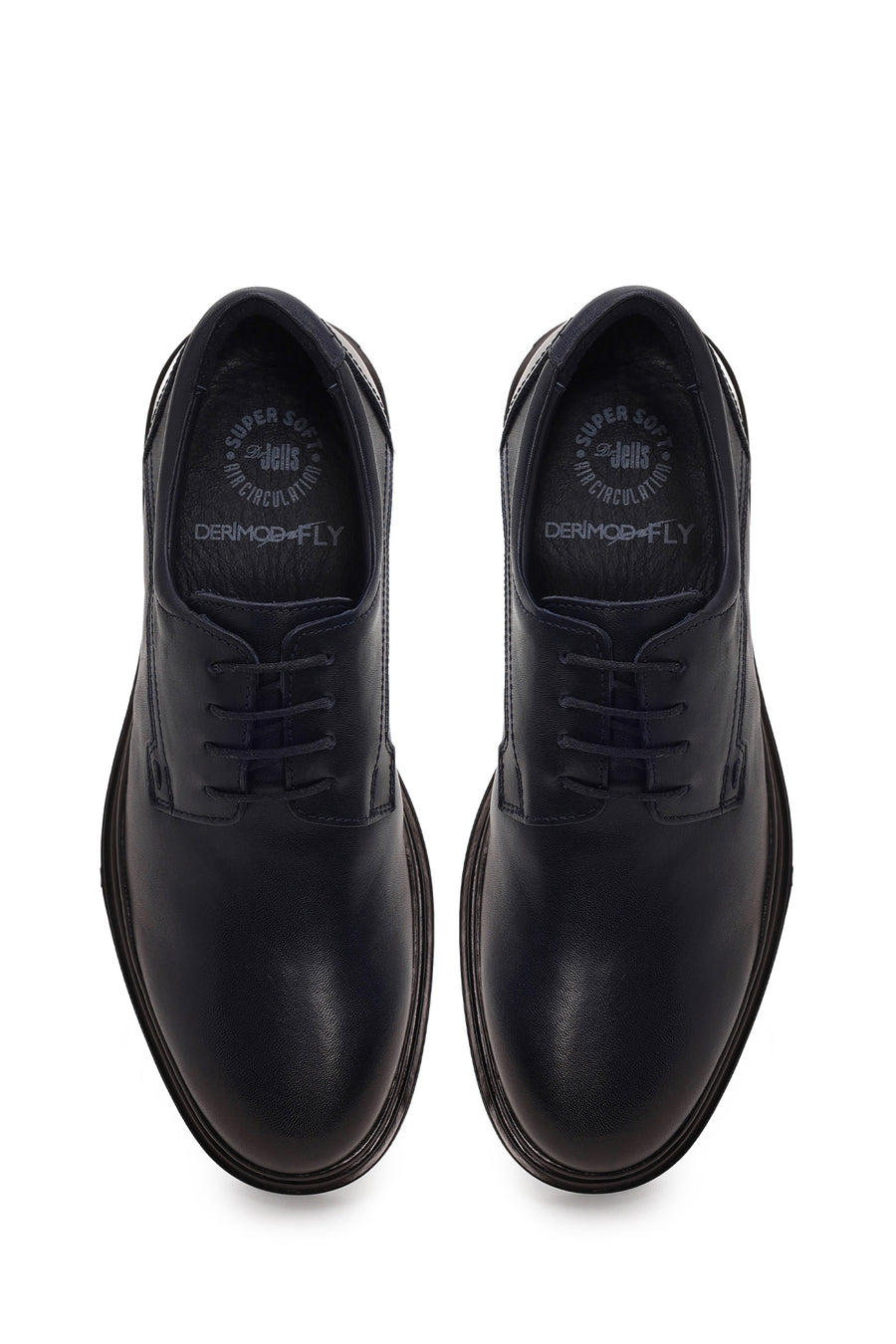 Derimod Fly Male Navy Blue Lace-Up Thick-Soled Leather Casual Shoes