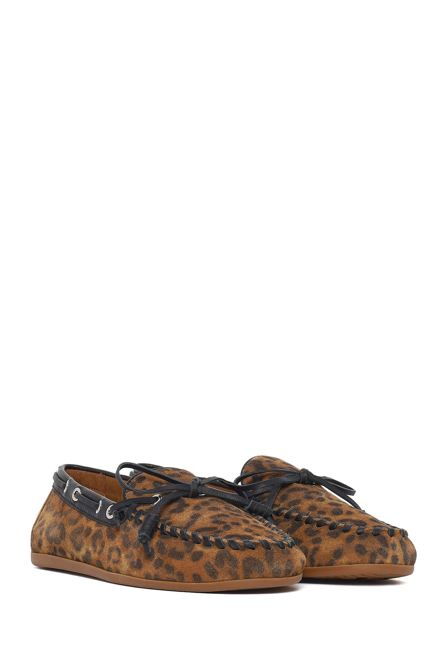 Kadın Leopar Desenli Süet Deri Loafer