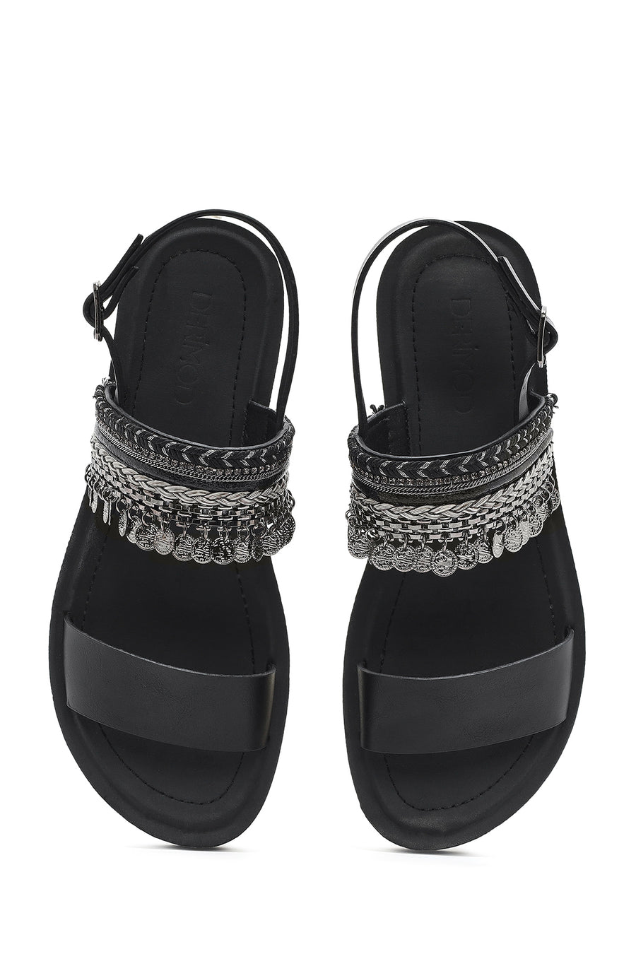 Women's Black Back Tie Stone Sandals