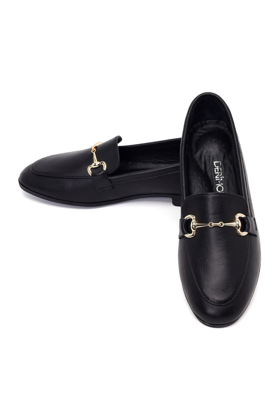 Kadın Siyah Tokalı Deri Klasik Loafer