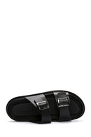 Men's Black Leather Slippers | Derimod