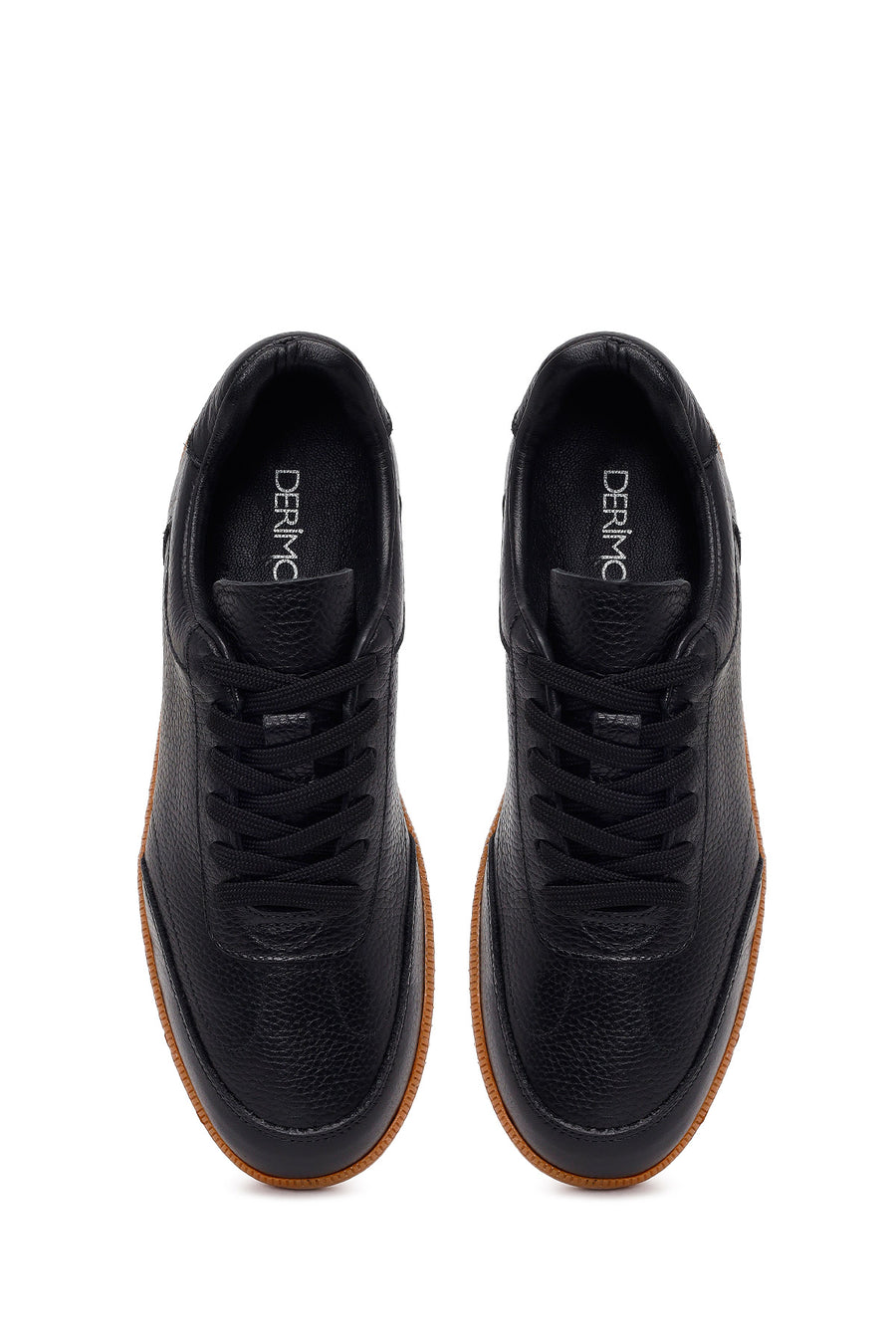 Erkek Siyah Bağcıklı Deri Sneaker