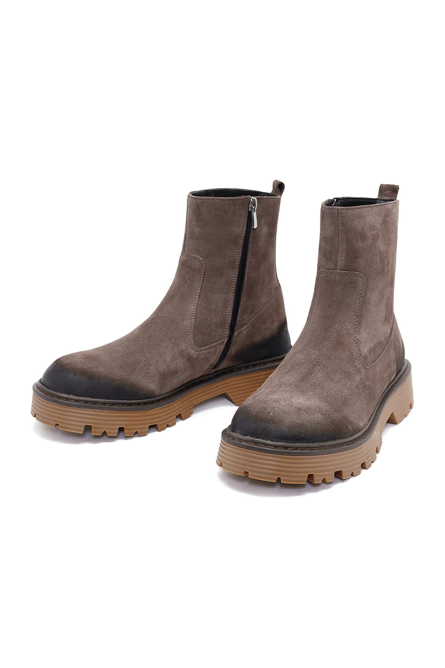 Men's Brown Zippered Suede Leather Casual Boots