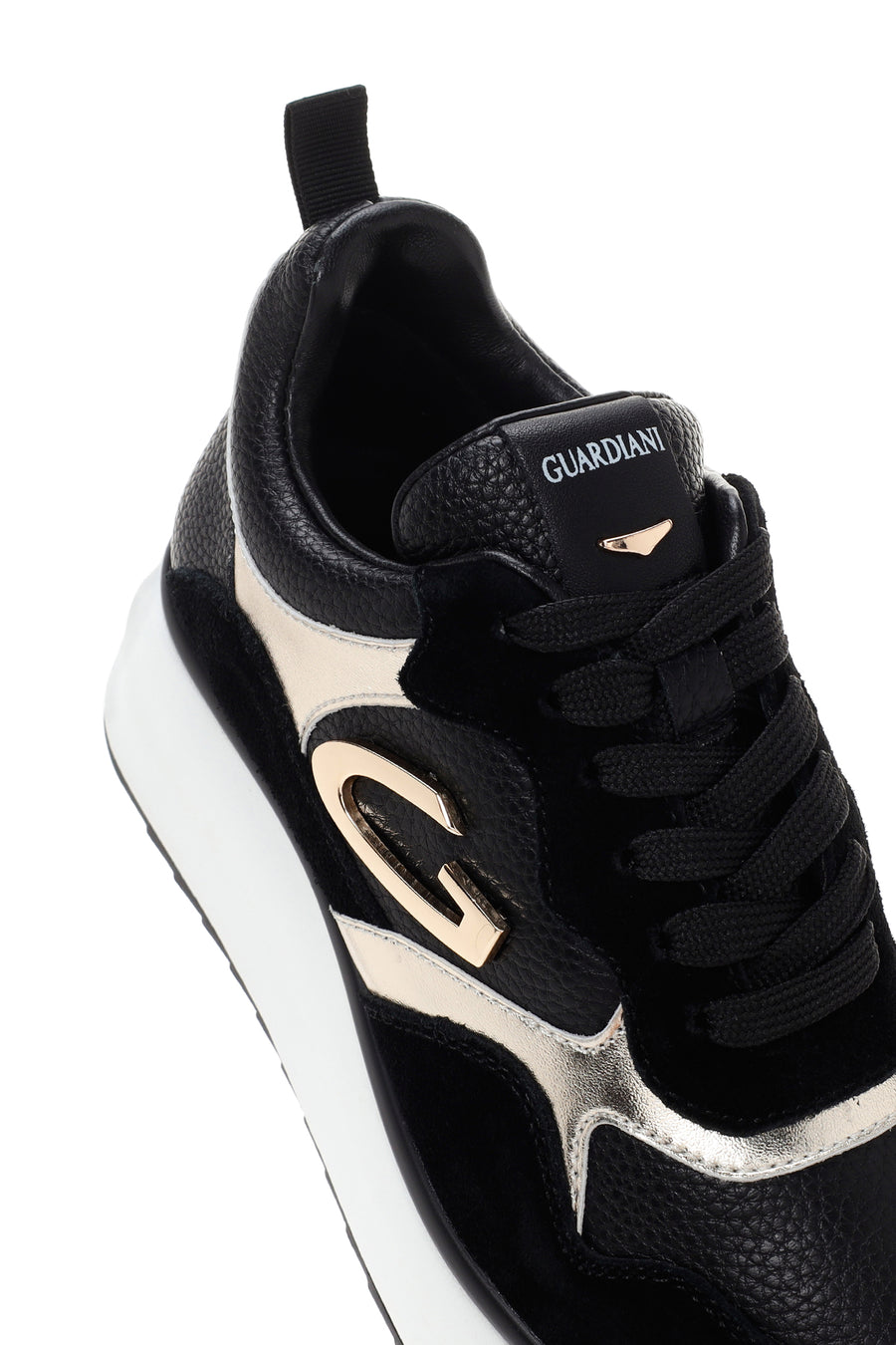 Alberto Guardiani Kadın Siyah Altın Louise Kalın Tabanlı Deri Sneaker