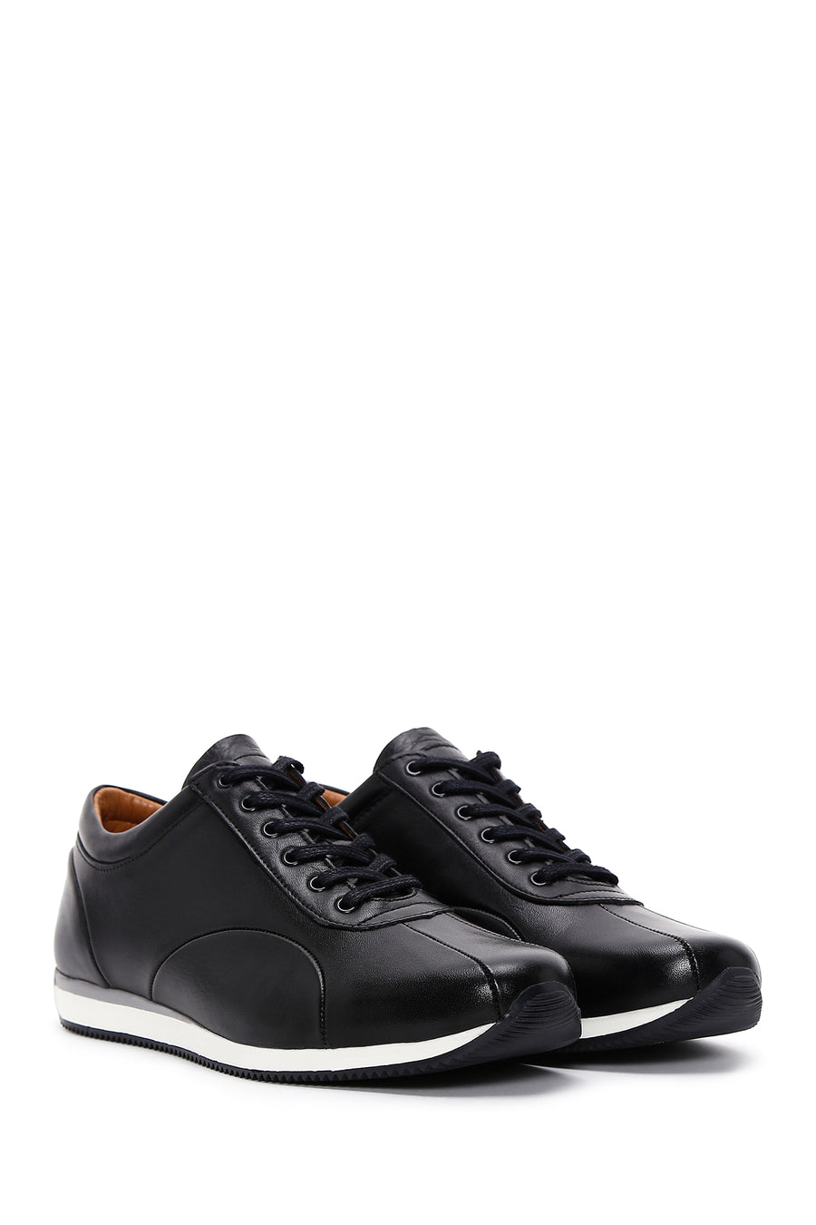 Men's Black Lace-Up Leather Casual Sneaker