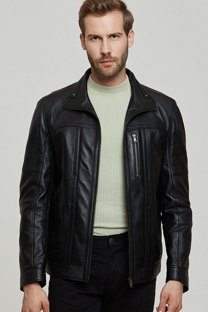 Bruno Men's Black Leather Jacket