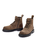 Men's Mink Zipper Lace-Up Suede Leather Casual Boots | Derimod