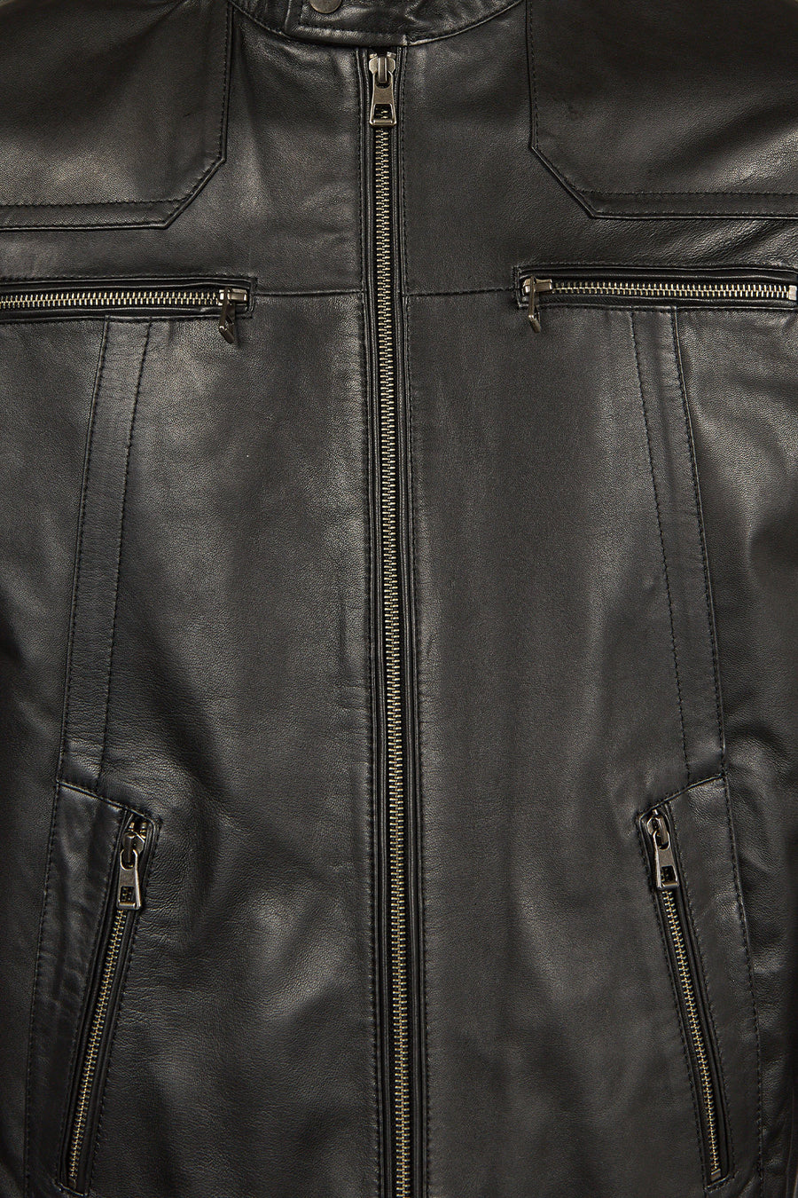 Lucas Male Black Mandarin Collar Leather Jacket