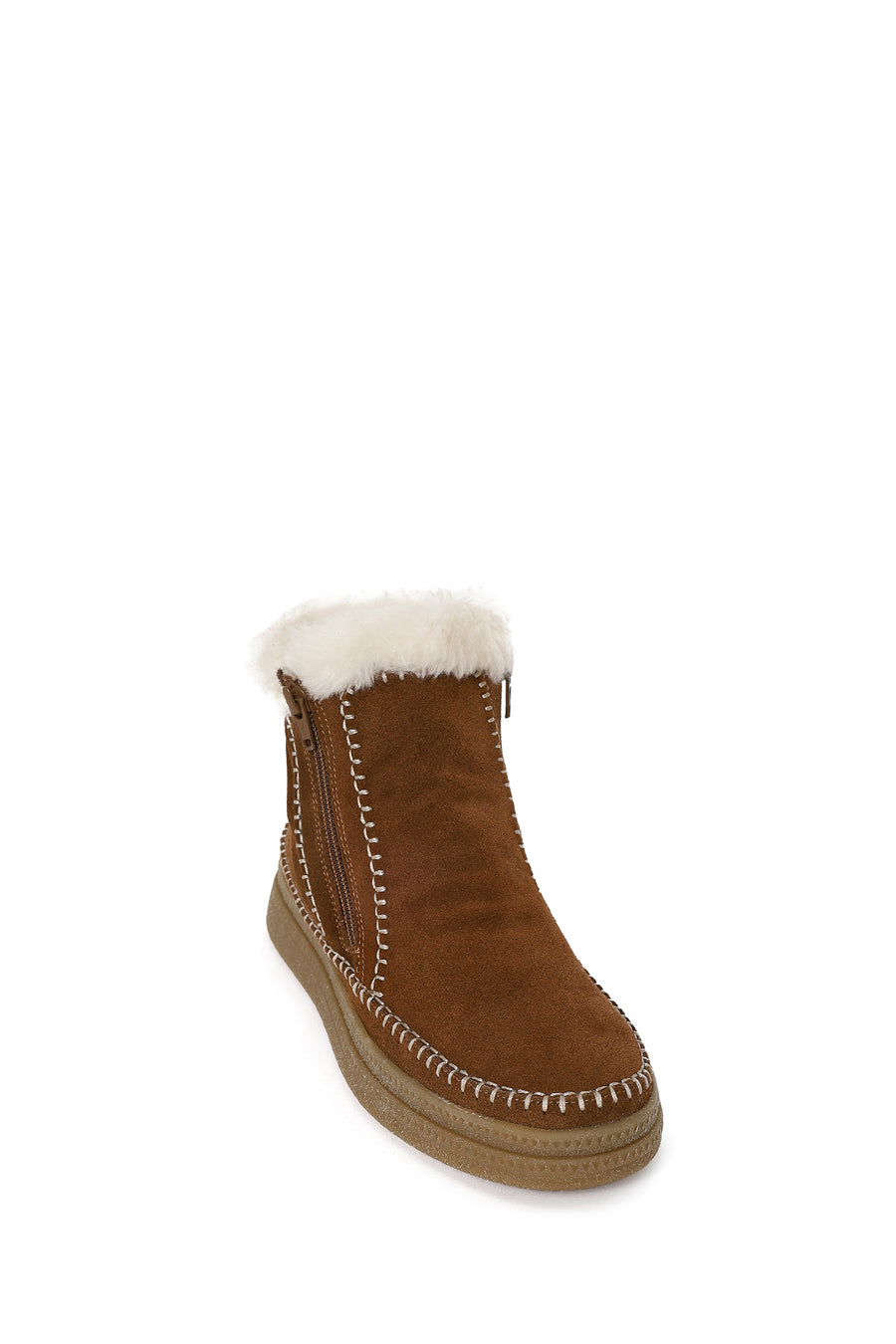 Woman Tan Zip Closure Chunky Sole Suede Teddy Boots