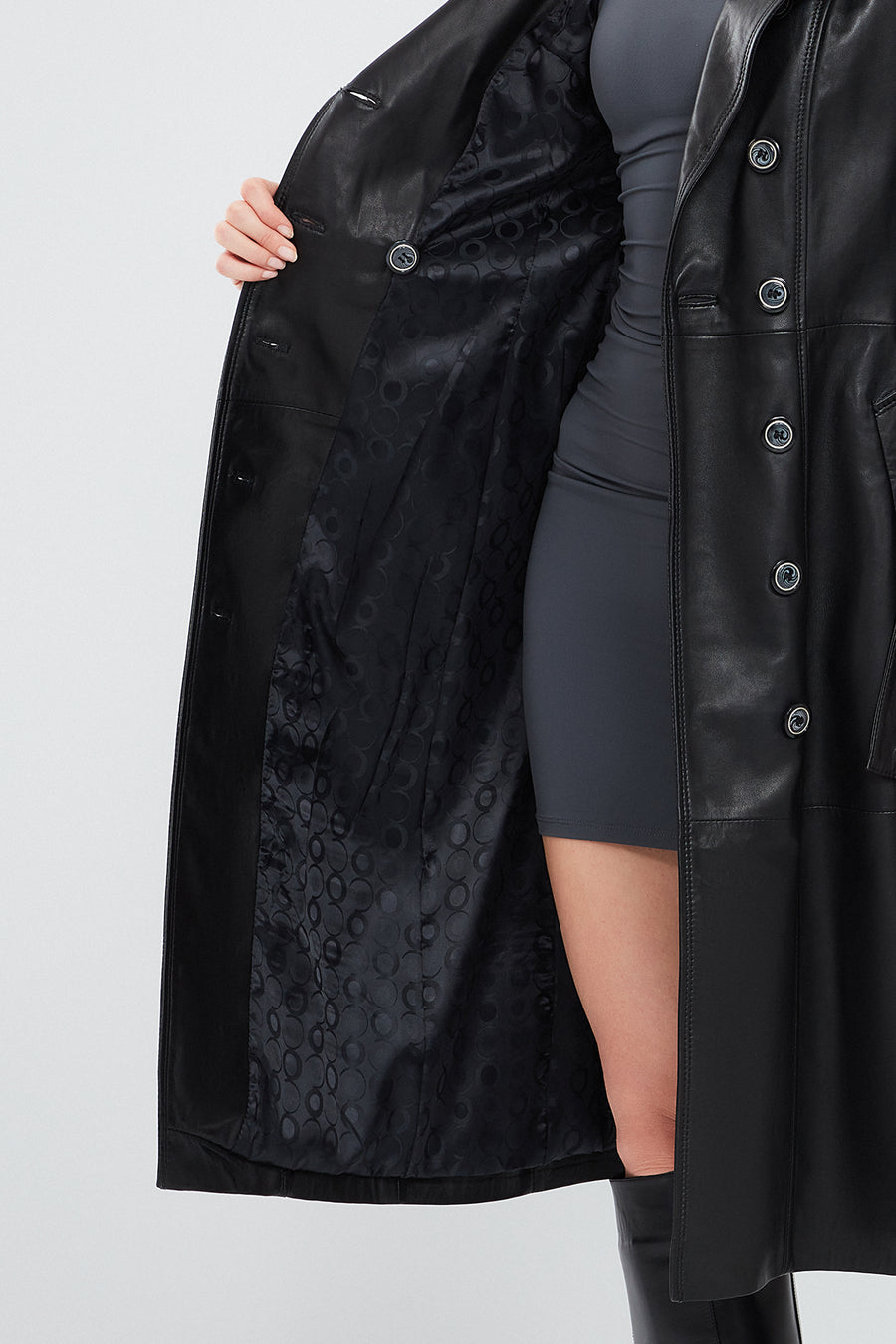 Brenda Women's Black Furry Leather Trench Coat