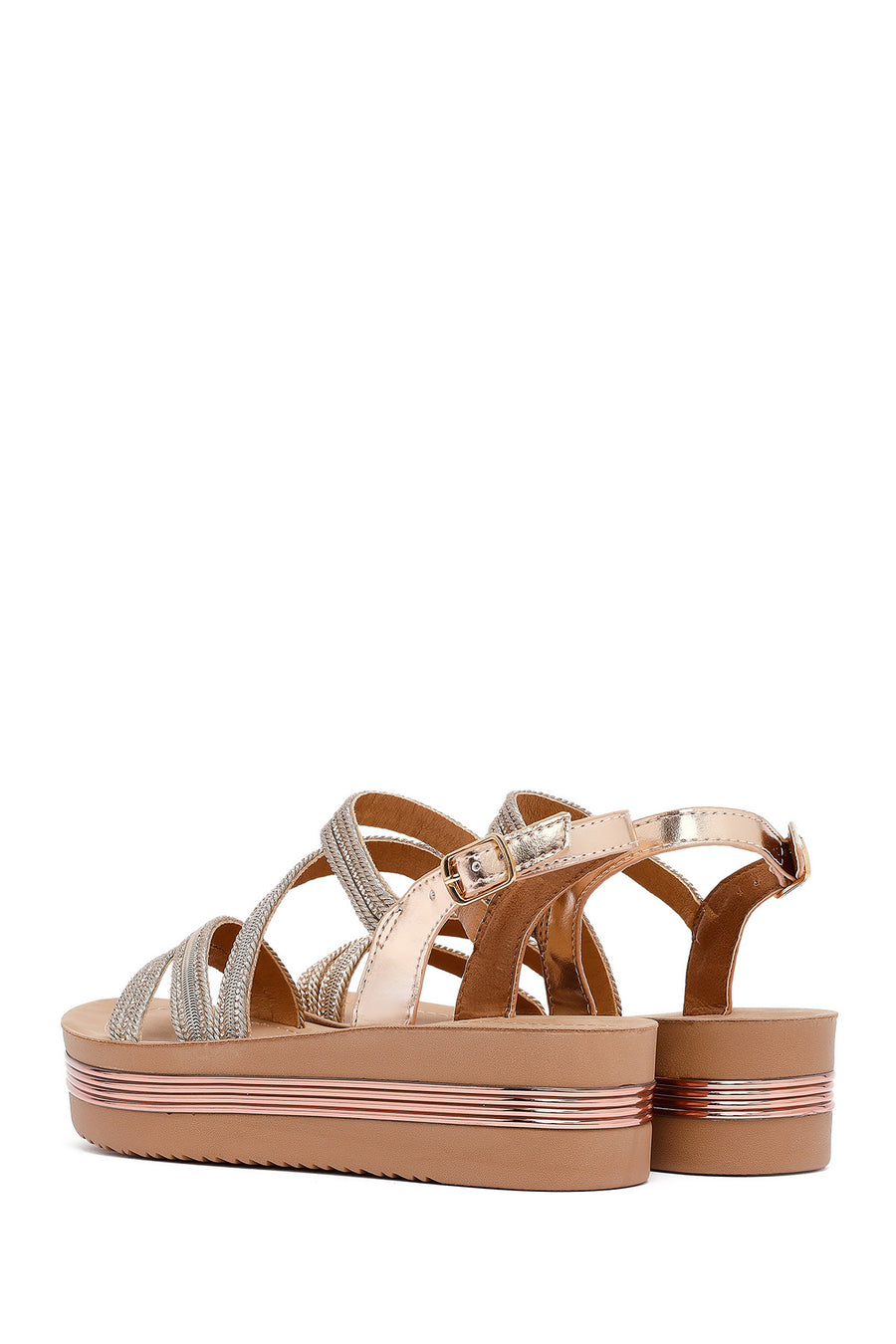 Women's Pink Ankle Strap Stoned Thick Soled Sandals