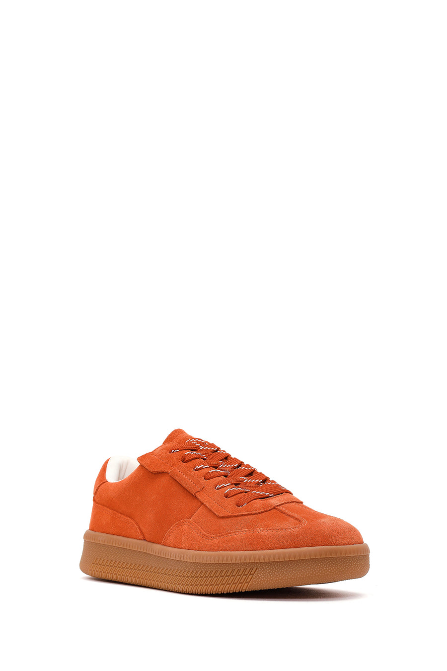 Woman Orange Lace-Up Suede Leather Leather Sneaker