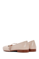 Women's Beige Strap Leather Ballerinas | Derimod