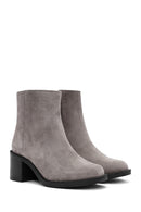 Women's Mink Zippered Thick Heel Suede Leather Boots | Derimod