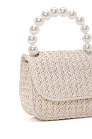 Women's Beige Wicker Pearl Handle Handbag | Derimod