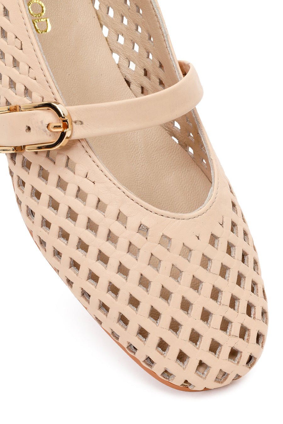 Women's Beige Buckled Leather Ballerinas