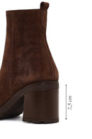 Woman Brown Zip Closure Chunky Heeled Suede Boots | Derimod