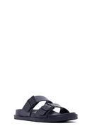Men's Navy Blue Double Buckle Slippers | Derimod